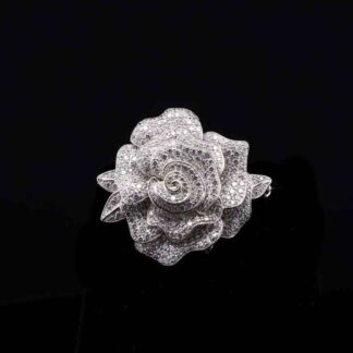 Omnia Silver Rose Brooch in 92.5 Silver with High Quality Simulated Diamonds