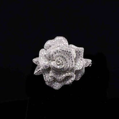 Omnia Silver Rose Brooch in 92.5 Silver with High Quality Simulated Diamonds