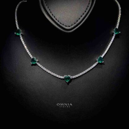 Omnia Louise Green Necklace 92.5 Silver In High Quality Simulated diamonds