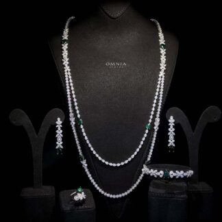 Omnia Yaza Bridal Green Long chain Set High Quality Zircon Stone In Rhodium Plated