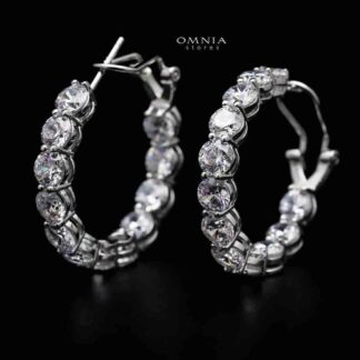 Omnia Yara Medium Hoop Earrings in 92.5 Silver High Quality Simulated diamonds