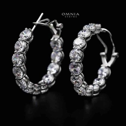 Omnia Yara Medium Hoop Earrings in 92.5 Silver High Quality Simulated diamonds