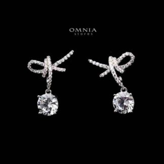 Omnia Hana Bow Drop Earrings in High Quality 92.5 Silver with Zircon Stones - White