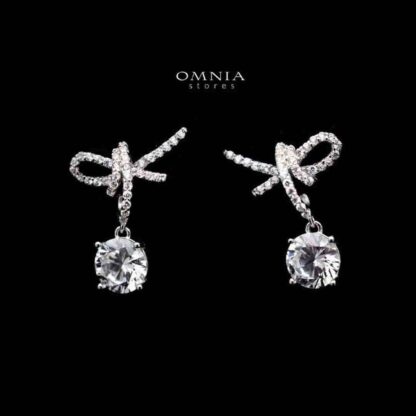 Omnia Hana Bow Drop Earrings in High Quality 92.5 Silver with Zircon Stones