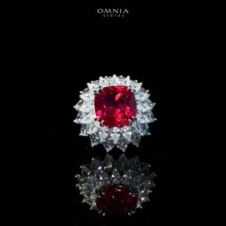Omnia Thalia Red Ring 92.5 Silver in High Quality Simulated diamonds