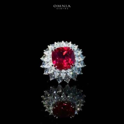 Omnia Thalia Red Ring 92.5 Silver in High Quality Simulated diamonds
