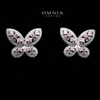Omnia Dalia Pink Butterfly Earrings In 92.5 Silver High Quality Simulated Diamonds