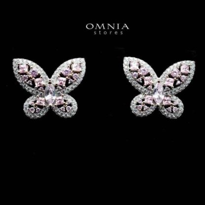 Omnia Dalia Pink Butterfly Earrings In 92.5 Silver High Quality Simulated Diamonds