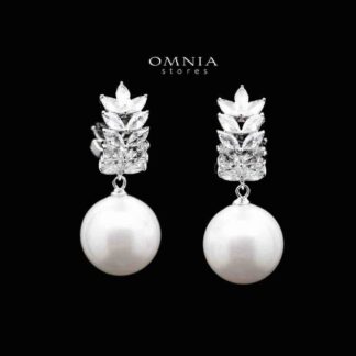 Omnia safiya Pearl Drop Earrings in 92.5 Silver With High Zircon Stone