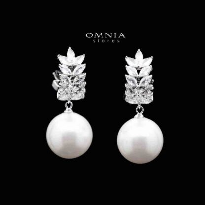 Omnia safiya Pearl Drop Earrings in 92.5 Silver With High Zircon Stone
