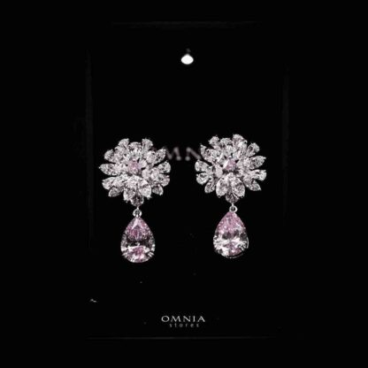 Omnia Nakaret Pink Earring In 92.5 Silver High Quality Simulated Diamonds