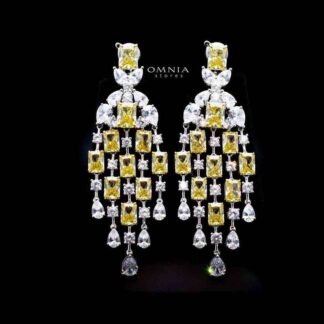 Omnia Israa Yellow Chandelier Earrings In 92.5 Silver High Quality Simulated diamonds