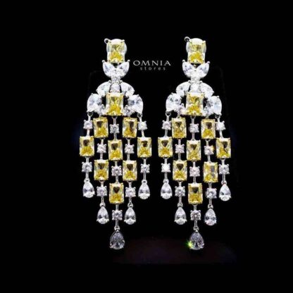 Omnia Israa Yellow Chandelier Earrings In 92.5 Silver High Quality Simulated diamonds