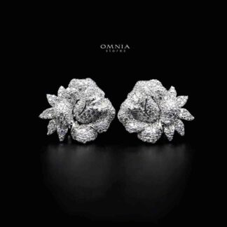 Omnia Stella Floral Earrings in 92.5 Silver with High Quality Simulated Diamonds