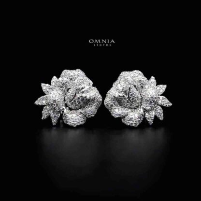Omnia Stella Floral Earrings in 92.5 Silver with High Quality Simulated Diamonds