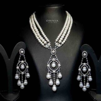 Omnia Amal Fresh Real Water Pearl Set in 92.5 Silver High Quality Simulated diamonds