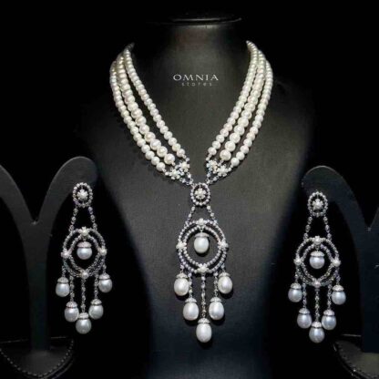 Omnia Amal Fresh Real Water Pearl Set in 92.5 Silver High Quality Simulated diamonds