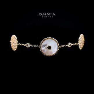 Omnia Elna Bracelet in Brass Gold Plated with White Shell & Delicate Chain Design