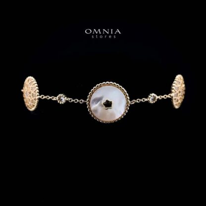 Omnia Elna Bracelet in Brass Gold Plated with White Shell & Delicate Chain Design