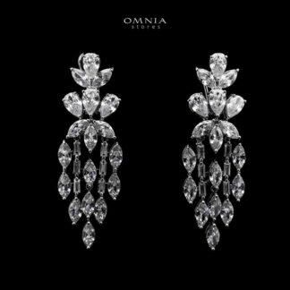 Omnia Soheila Elegant Marquise & Baguette Drop Earrings with High-Quality Simulated Diamonds Rhodium Plated
