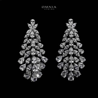 Omnia Sufia Cascading Pear-Cut Earrings with High-Quality Simulated Diamonds Rhodium Plated