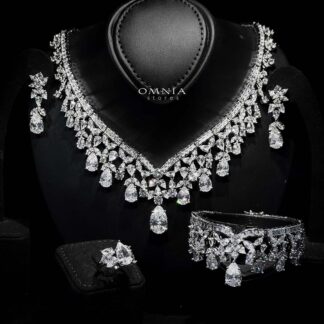 Omnia Princess Bridal Full Set with Pear-Cut White High-Quality Simulated Diamonds Rhodium Plated
