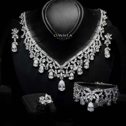 Omnia Princess Bridal Full Set with Pear-Cut White High-Quality Simulated Diamonds Rhodium Plated