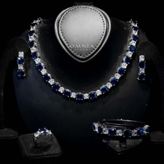 Omnia Alya Dark Blue Bridal Full Set with High-Quality Simulated Diamonds Rhodium Plated