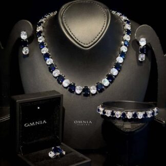Omnia Gemma Blue Bridal Full Set in High Quality Simulated Diamonds