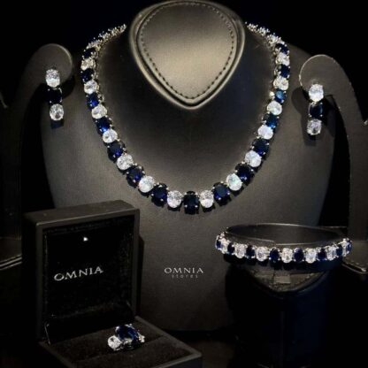 Omnia Gemma Blue Bridal Full Set in High Quality Simulated Diamonds