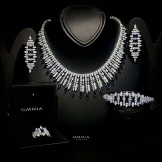 Omnia Lana Blue Bridal Full Set in High Quality Zircon Stone Rhodium Plated