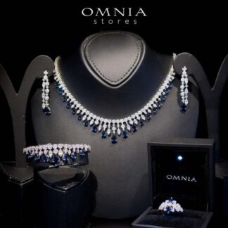 Omnia Syla Blue Collar type Full Set High Quality Zircon Stone in Rhodium Plated