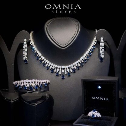 Omnia Syla Blue Collar type Full Set High Quality Zircon Stone in Rhodium Plated