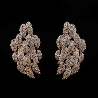 Omnia Ritaj Gold Leaf Cascade Earrings with Pave-Set High-Quality Zircon Stones in a Gold-Tone Rhodium Plated Finish