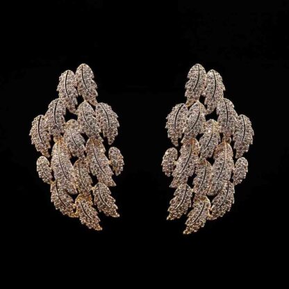 Omnia Ritaj Gold Leaf Cascade Earrings with Pave-Set High-Quality Zircon Stones in a Gold-Tone Rhodium Plated Finish