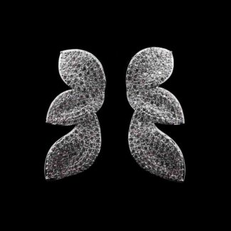 Omnia Nayla Silver Leaf Earrings with Pave-Set High-Quality Zircon Stones in a Rhodium Plated Finish