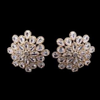 Omnia Elsa White and Golden Floral Earrings with Teardrop-Cut High-Quality Zircon Stones in a Gold-Tone Rhodium Plated Finish