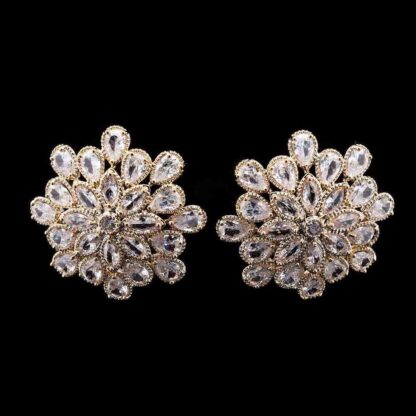 Omnia Elsa White and Golden Floral Earrings with Teardrop-Cut High-Quality Zircon Stones in a Gold-Tone Rhodium Plated Finish