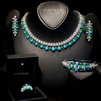 Omnia Lea Bridal Full Set Accessories in High Quality Zircon Stone in Rhodium Plated