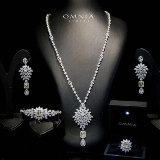 Omnia Duha Yellow Long chain Full Accessories in High Quality Zircon Stone Rhodium Plated