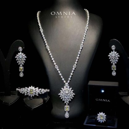 Omnia Duha Yellow Long chain Full Accessories in High Quality Zircon Stone Rhodium Plated