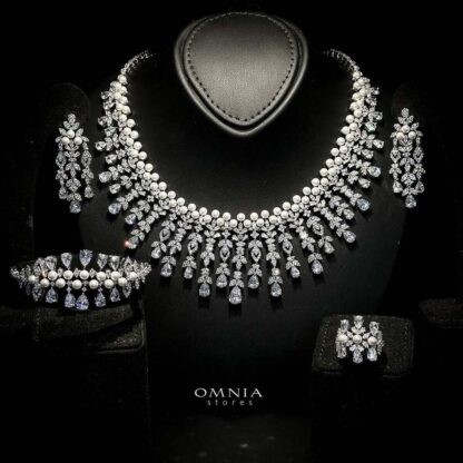 Omnia Amira White Bridal Full Set with Pearl Detailing in High Quality
