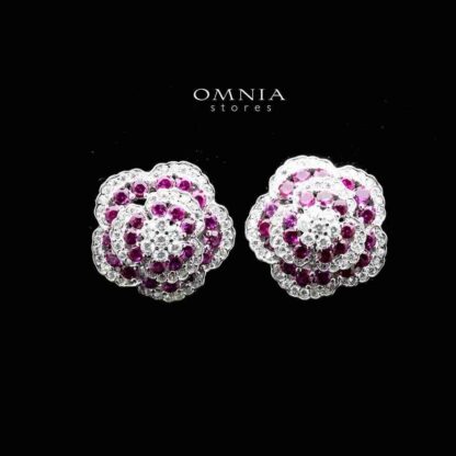 Omnia Ghaida Rose Cluster Stud Earrings in 92.5 Silver with High Quality Simulated Diamonds