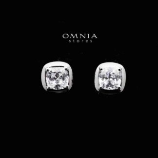 Omnia Hadeel Cushion Cut Stud Earrings in 92.5 Silver with High Quality Simulated Diamonds