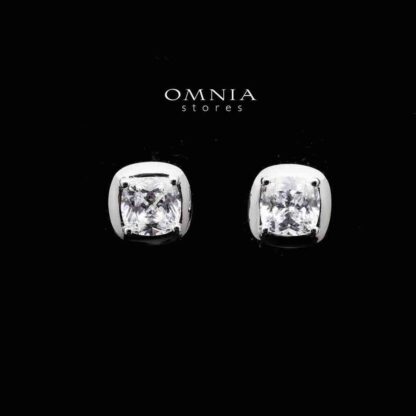 Omnia Hadeel Cushion Cut Stud Earrings in 92.5 Silver with High Quality Simulated Diamonds