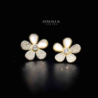 Omnia Daisy Blossom Stud Earrings with High Quality Iced Cut Stone in 92.5 Silver