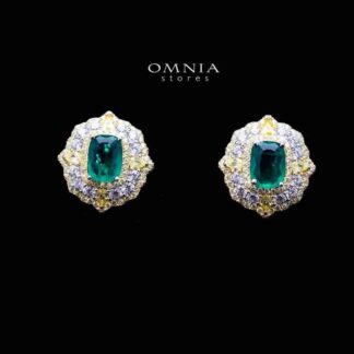 Omnia Maliya Green Earrings in 92.5 Silver High Quality Simulated Diamonds