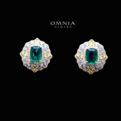 Omnia Maliya Green Earrings in 92.5 Silver High Quality Simulated Diamonds