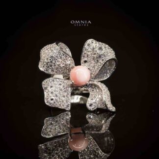 Omnia Ghadir Flower Ring 92.5 Silver in High Quality Simulated Diamonds