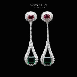 Omnia Sabah Oval and Emerald Cut Long Drop Earrings in 92.5 Silver with High Quality Simulated Diamonds